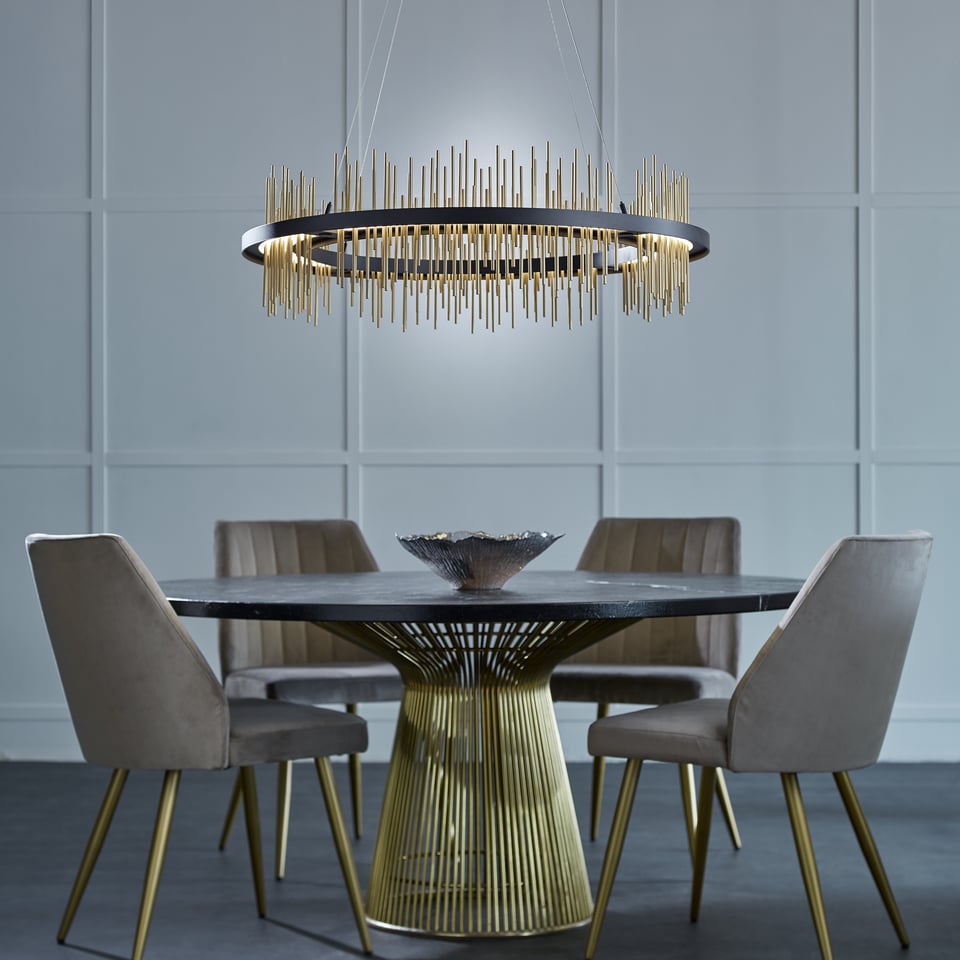 Gossamer Circular LED Pendant Light 2000 Lumens by Hubbardton Forge, Adjustable Height, 38" Diameter