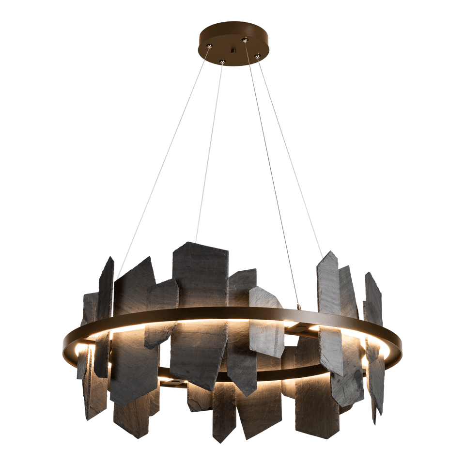 Ardesia 16.4" Circular LED Pendant Light by Hubbardton Forge, 1700 Lumens, Dimmable, Slate Accent