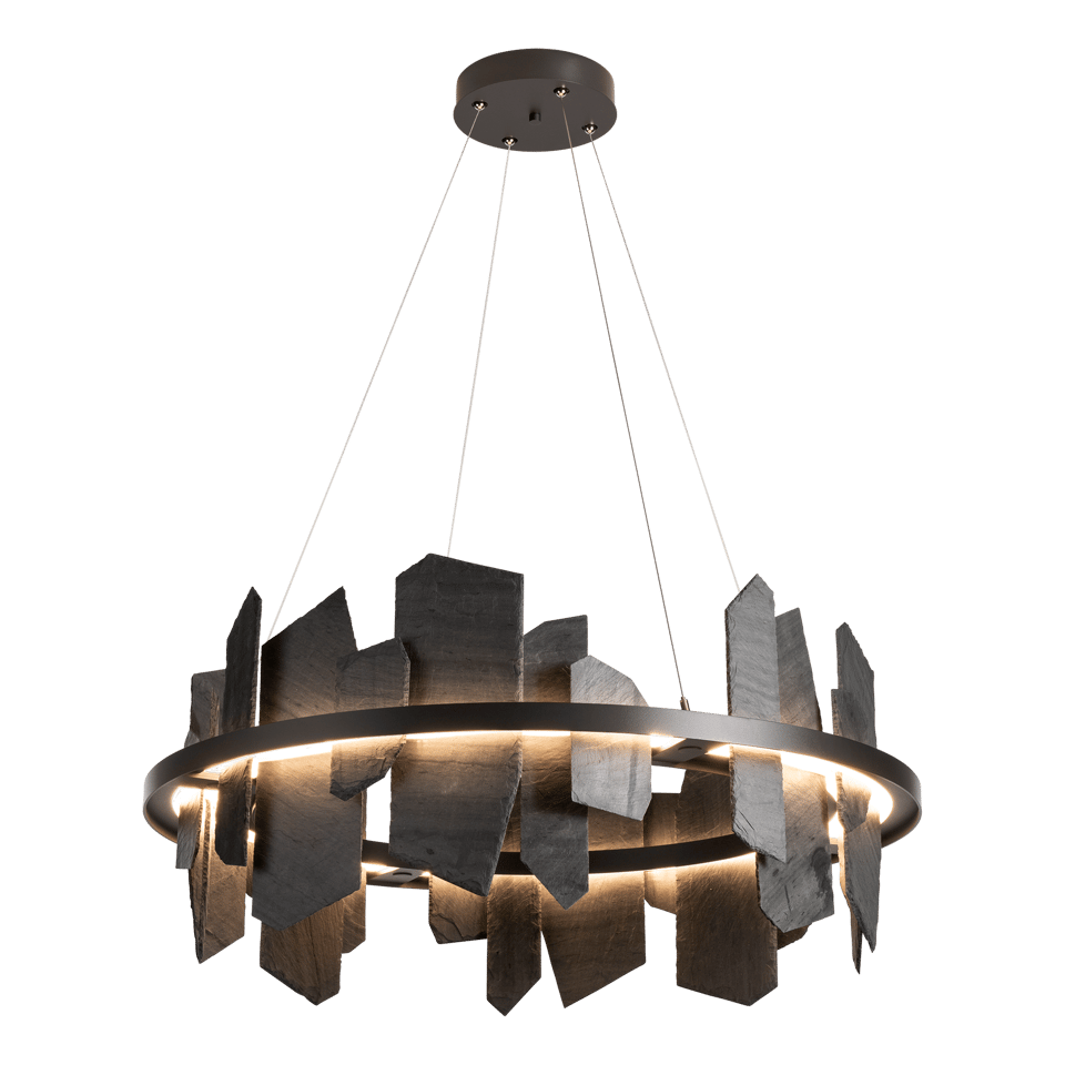 Ardesia 16.4" Circular LED Pendant Light by Hubbardton Forge, 1700 Lumens, Dimmable, Slate Accent