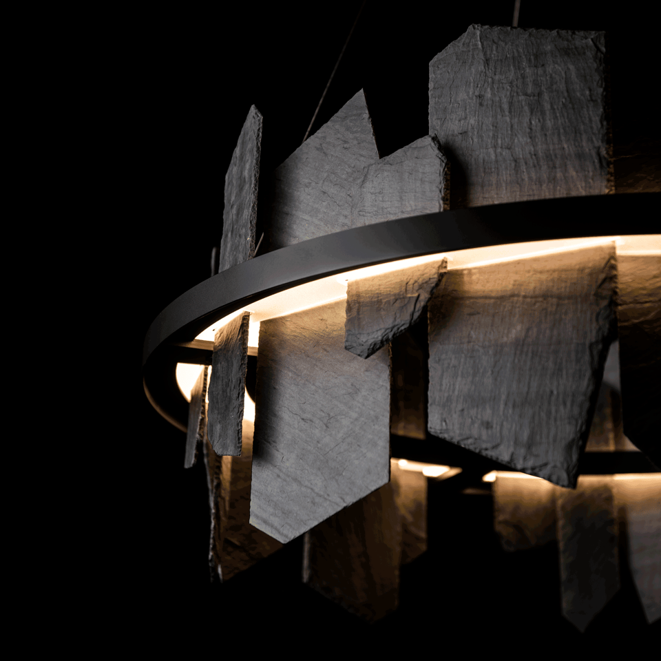 Ardesia 16.4" Circular LED Pendant Light by Hubbardton Forge, 1700 Lumens, Dimmable, Slate Accent