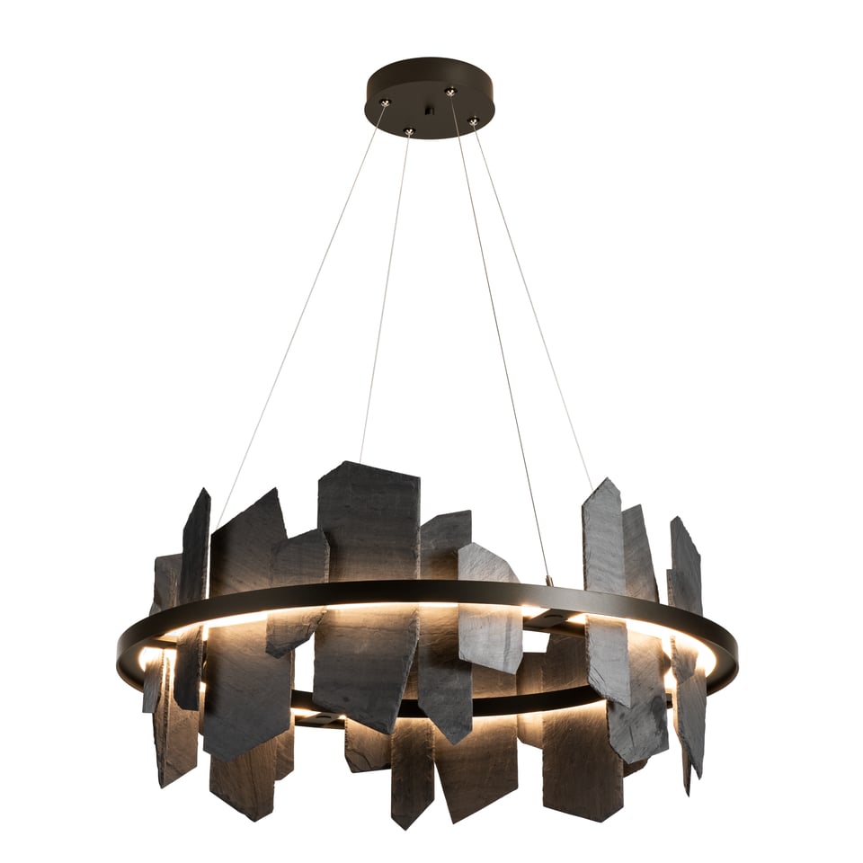 Ardesia 16.4" Circular LED Pendant Light by Hubbardton Forge, 1700 Lumens, Dimmable, Slate Accent