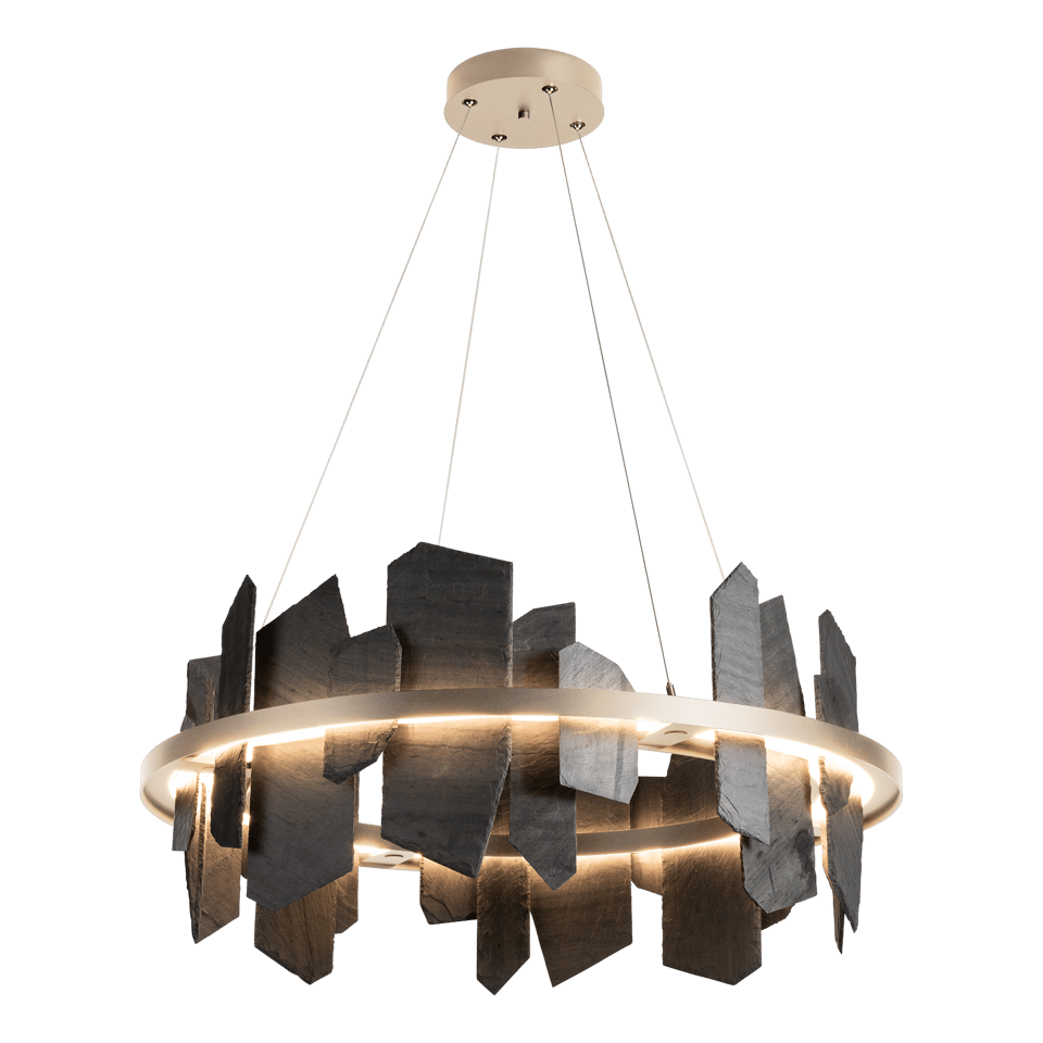 Ardesia 16.4" Circular LED Pendant Light by Hubbardton Forge, 1700 Lumens, Dimmable, Slate Accent