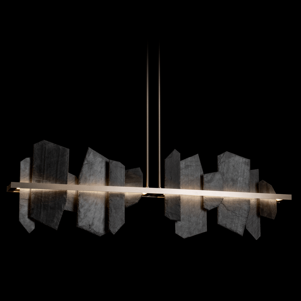 Hubbardton Forge Ardesia 1-Light Linear LED Pendant, Vermont Slate & Steel, 1930 Lumen, Dimmable