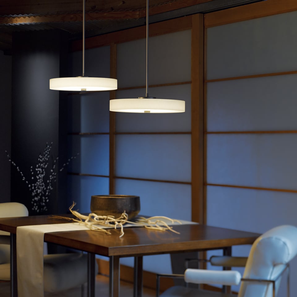 Hubbardton Forge Disq LED Pendant Light, 1150 Lumens, Dimmer Compatible, 3000K Warm Glow, Handcrafted