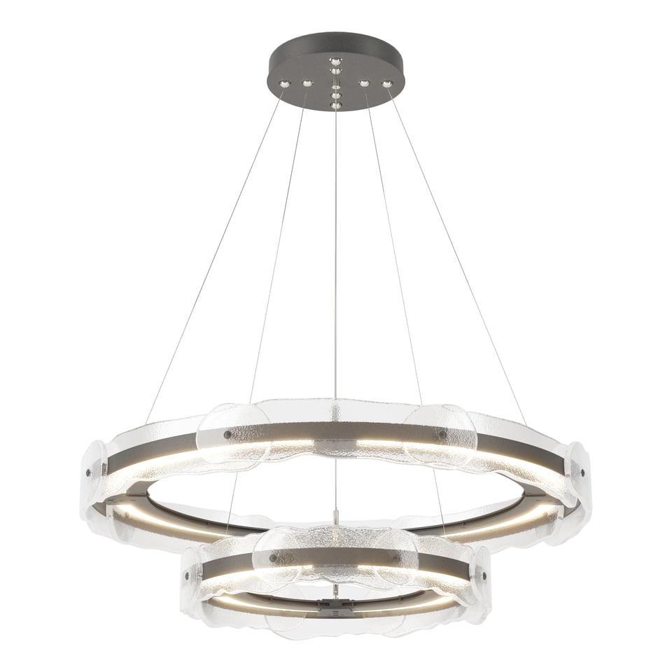 Solstice LED Tiered Pendant Light by Hubbardton Forge, 1500 Lumens, Handcrafted Art Glass, Dimmable