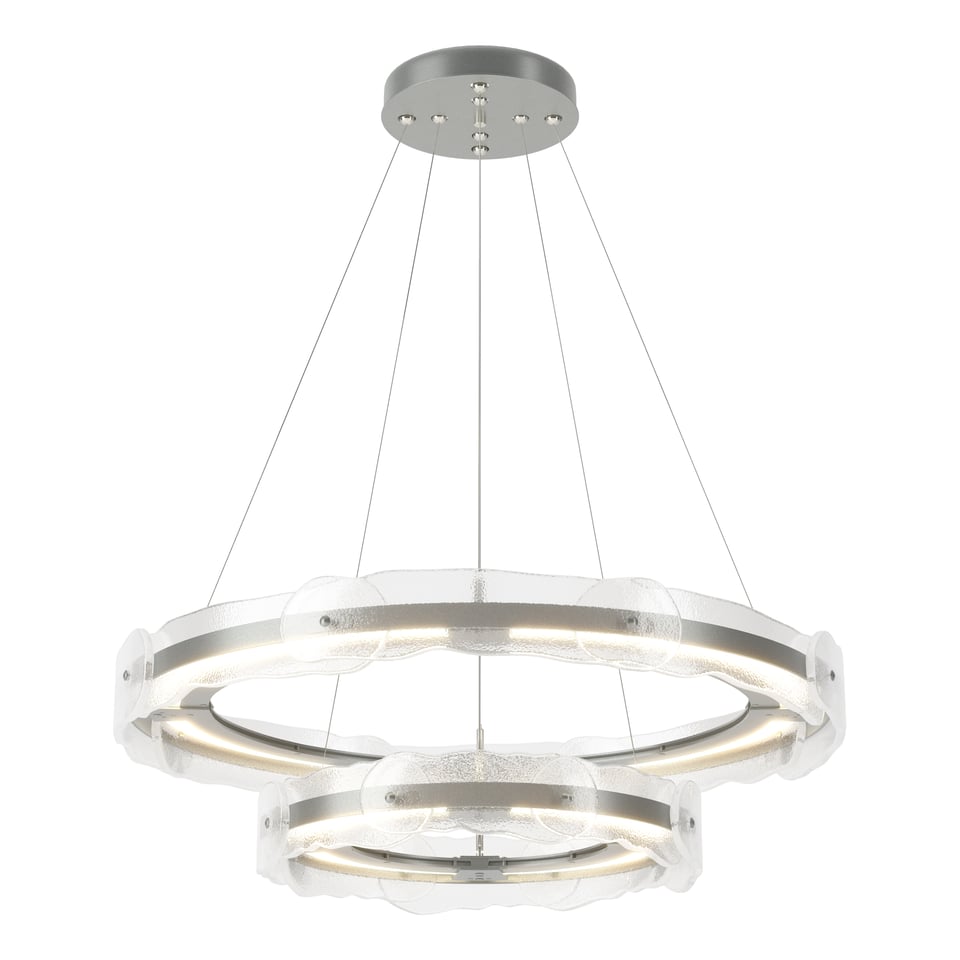 Solstice LED Tiered Pendant Light by Hubbardton Forge, 1500 Lumens, Handcrafted Art Glass, Dimmable