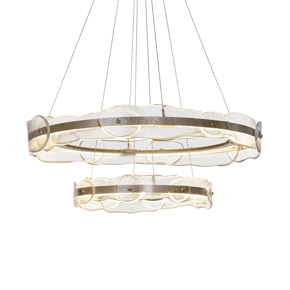 Solstice LED Tiered Pendant Light by Hubbardton Forge, 1500 Lumens, Handcrafted Art Glass, Dimmable