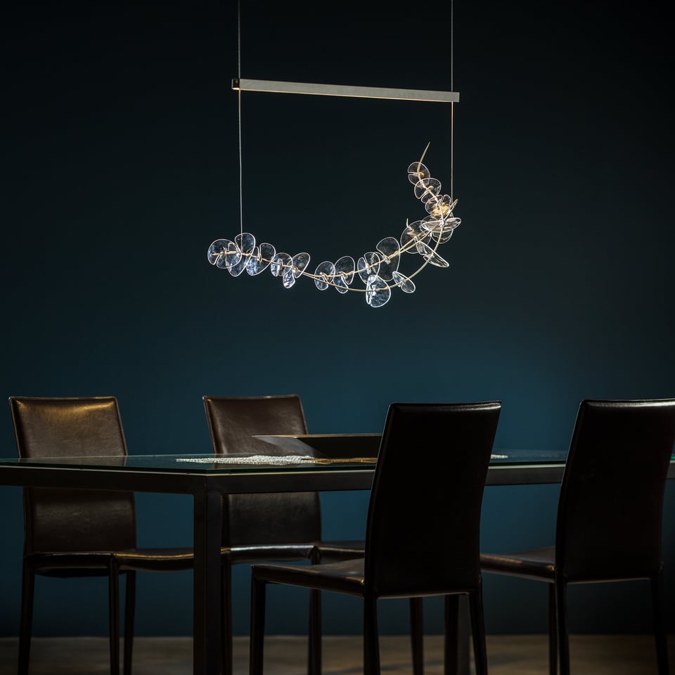 Hubbardton Forge Lily LED Pendant Light, 25W, 1150 Lumens, Adjustable Height, Nature-Inspired Design