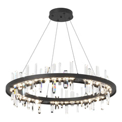 Hubbardton Forge Solitude 36-Inch Circular LED Pendant Light with Adjustable Height and Crystal Accents