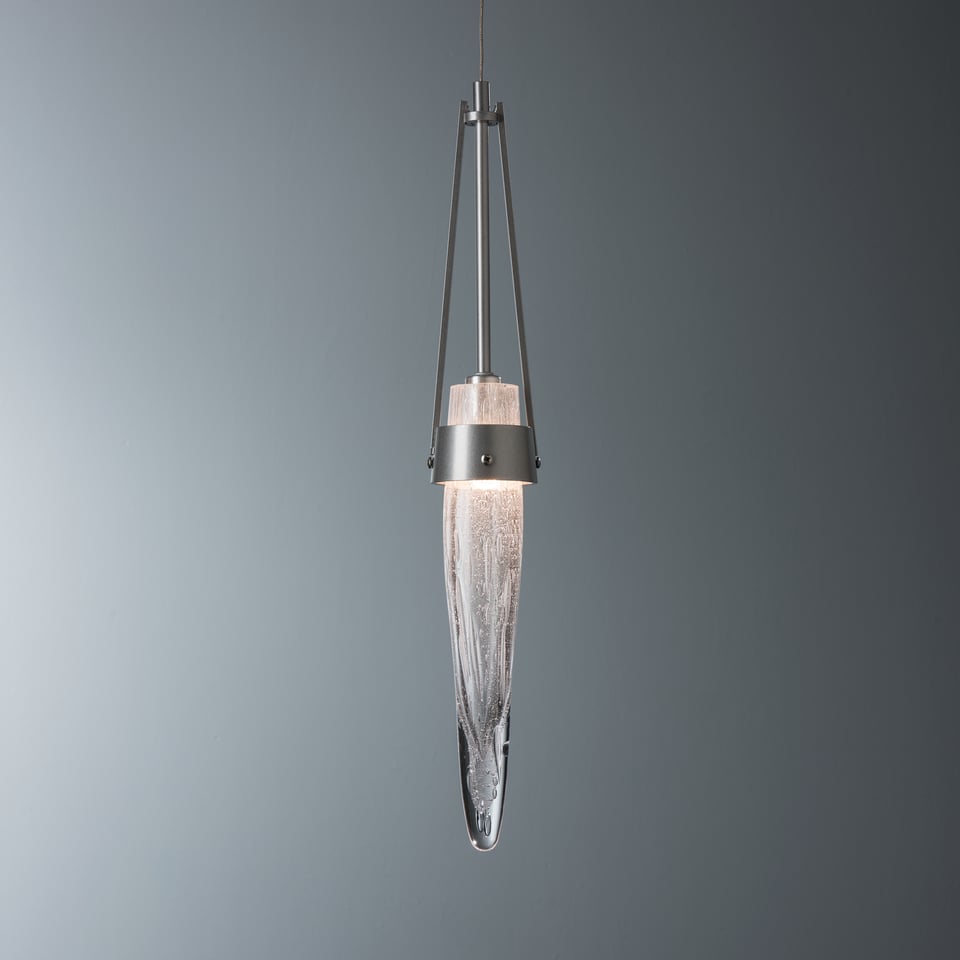 Icicle Mini Pendant Light by Hubbardton Forge 161041, Handcrafted Bubble Glass, Dimmable, Versatile Finish Options