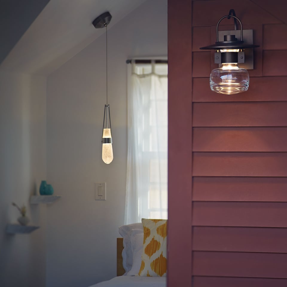 Link Blown Glass Low Voltage Mini Pendant Light by Hubbardton Forge, Custom Height, Dimmable 4W