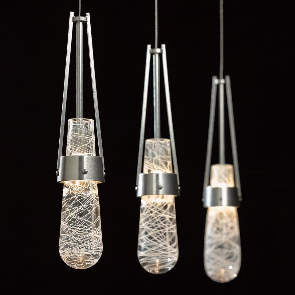 Link Blown Glass Low Voltage Mini Pendant Light by Hubbardton Forge, Custom Height, Dimmable 4W