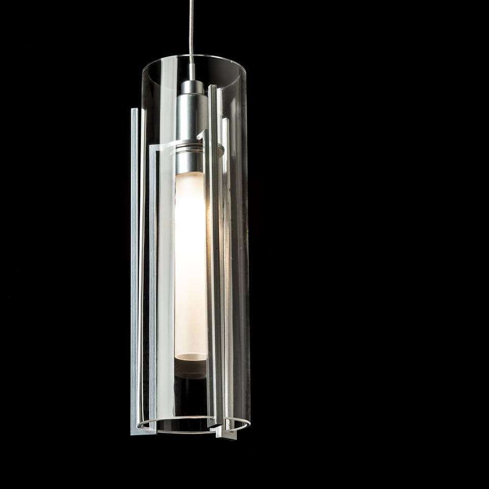 Hubbardton Forge Exos Glass Low Voltage Mini Pendant Light - Custom Height, Dimmable, Opal/Clear Shade