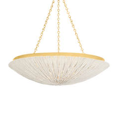 Summerside Large Pendant Light by Hudson Valley Lighting, 6-Bulb Coco Shell Design, Vintage Gold Leaf Finish