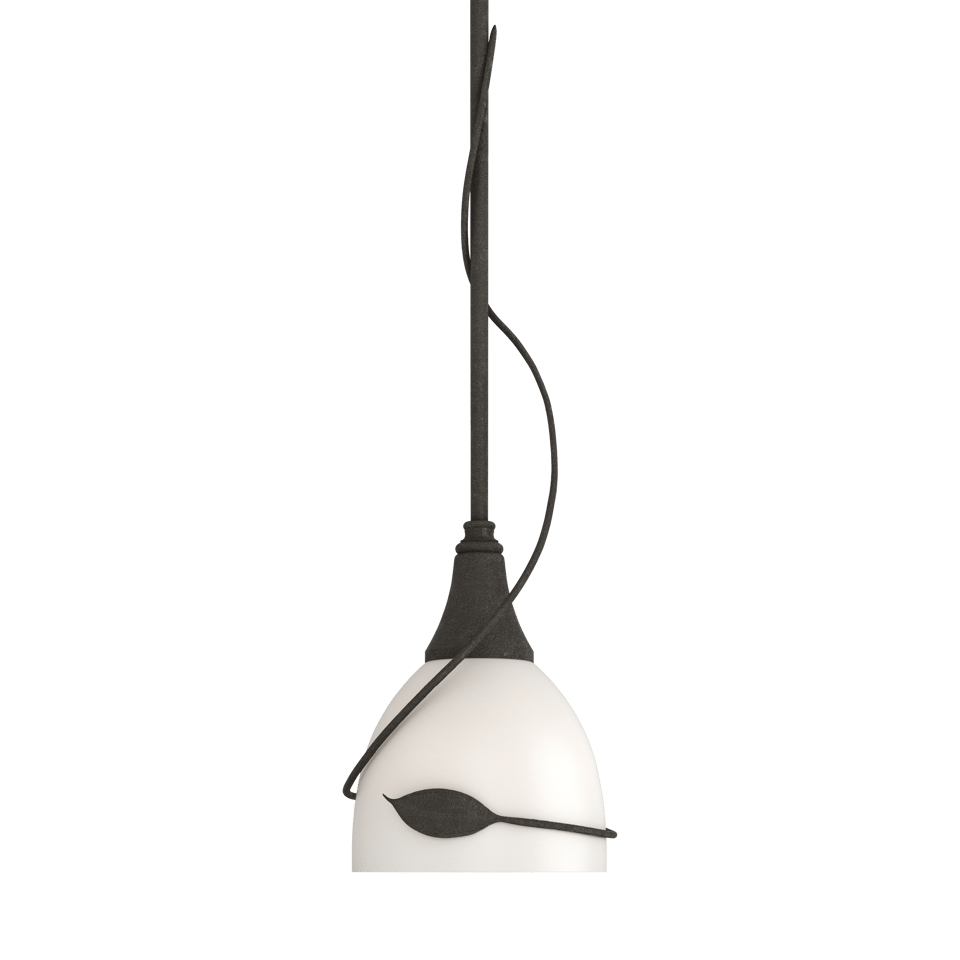 Twining Leaf Mini Pendant Light by Hubbardton Forge - Handcrafted Steel & Opal Glass, Dimmable, UL Damp Rated