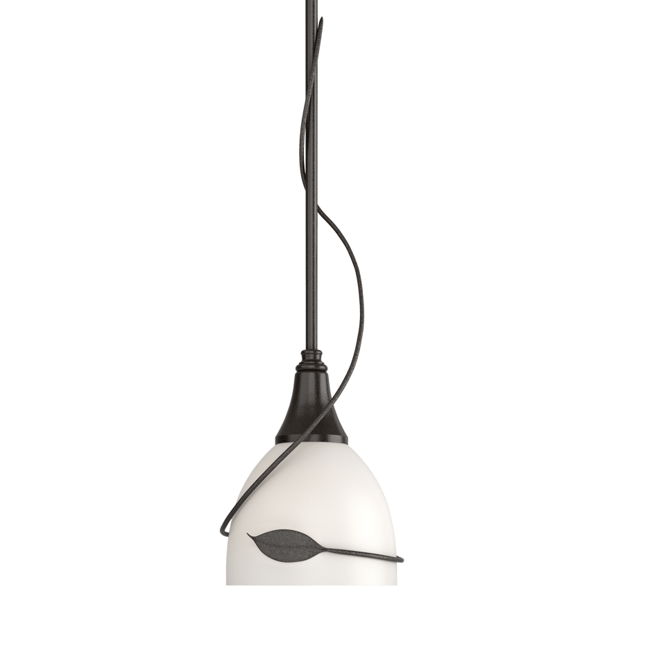 Twining Leaf Mini Pendant Light by Hubbardton Forge - Handcrafted Steel & Opal Glass, Dimmable, UL Damp Rated