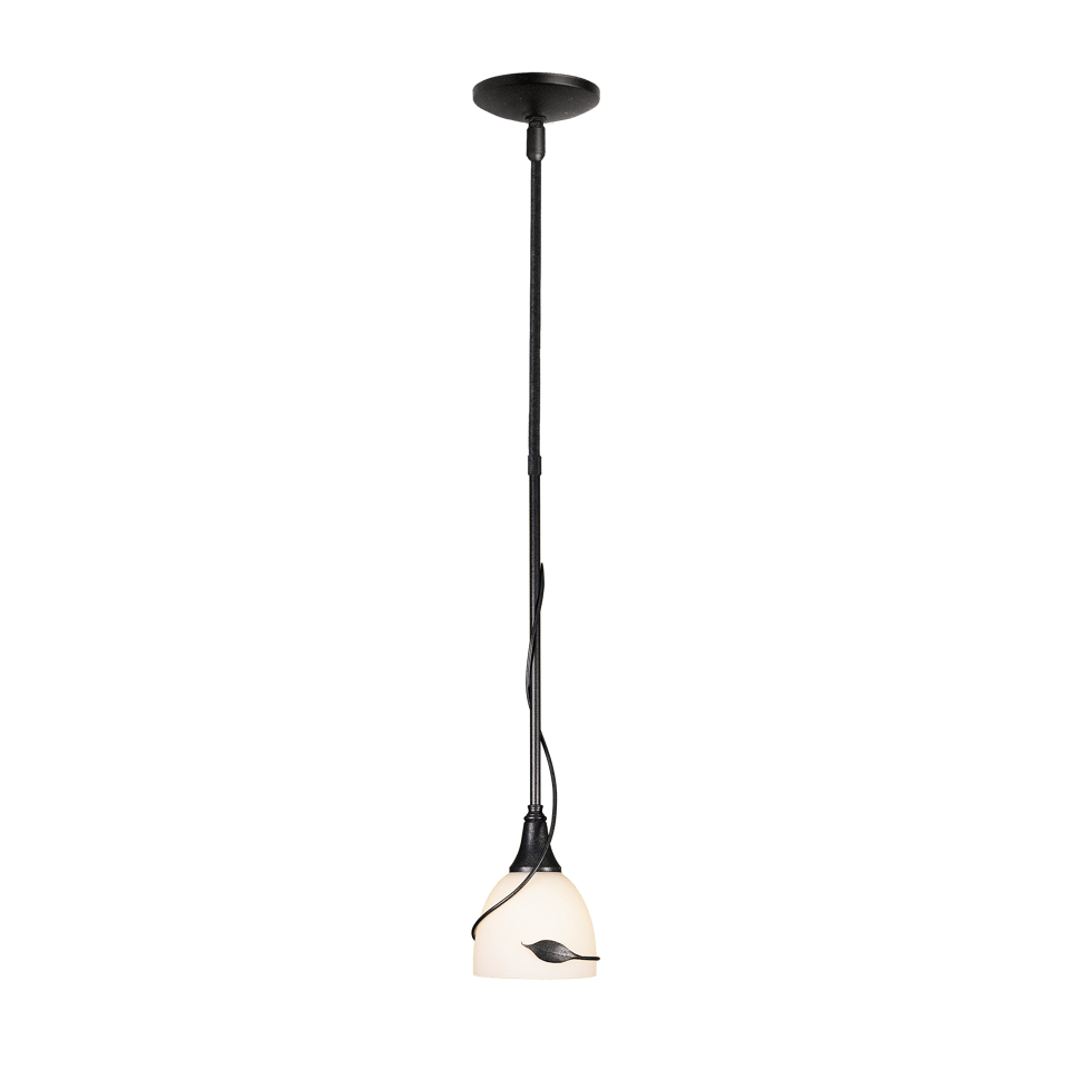 Twining Leaf Mini Pendant Light by Hubbardton Forge - Handcrafted Steel & Opal Glass, Dimmable, UL Damp Rated