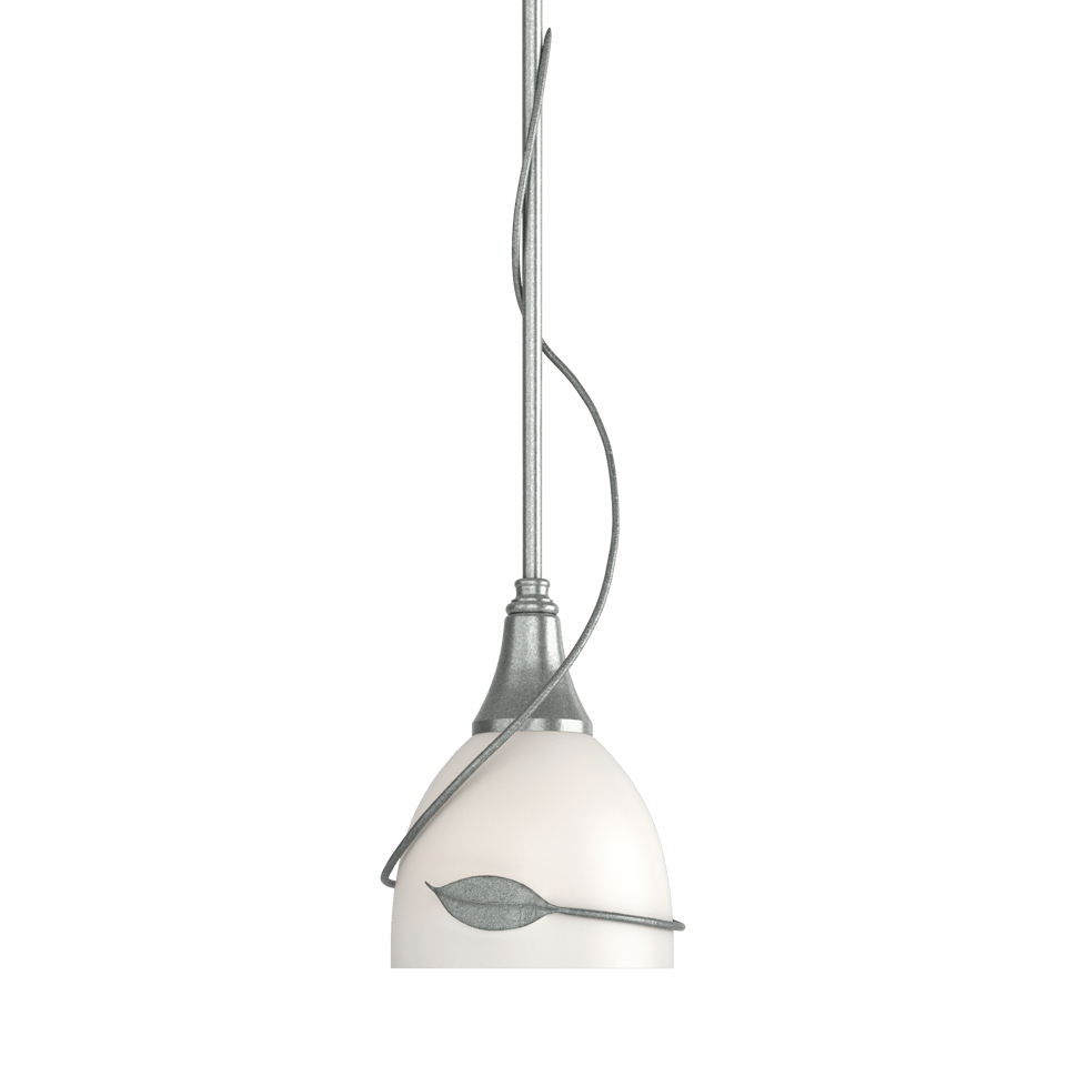 Twining Leaf Mini Pendant Light by Hubbardton Forge - Handcrafted Steel & Opal Glass, Dimmable, UL Damp Rated