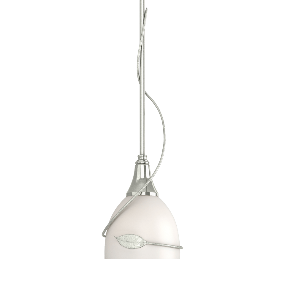 Twining Leaf Mini Pendant Light by Hubbardton Forge - Handcrafted Steel & Opal Glass, Dimmable, UL Damp Rated