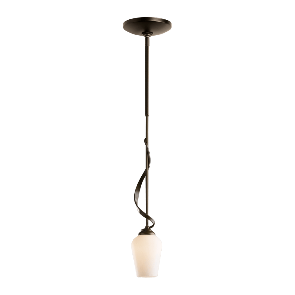 Flora Down Light Mini Pendant by Hubbardton Forge, Adjustable 27.9-60.9 Inch, Opal/Seeded Glass Shade