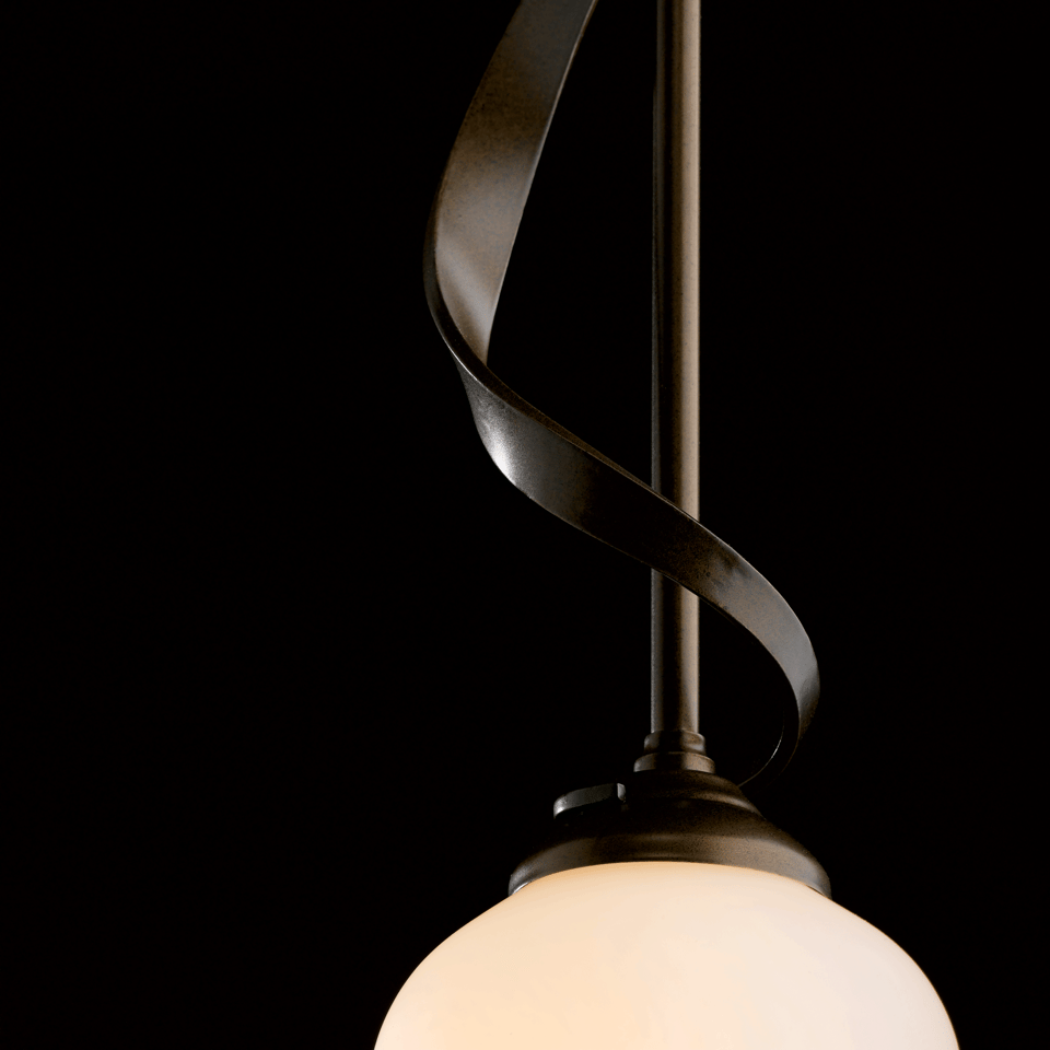 Flora Down Light Mini Pendant by Hubbardton Forge, Adjustable 27.9-60.9 Inch, Opal/Seeded Glass Shade