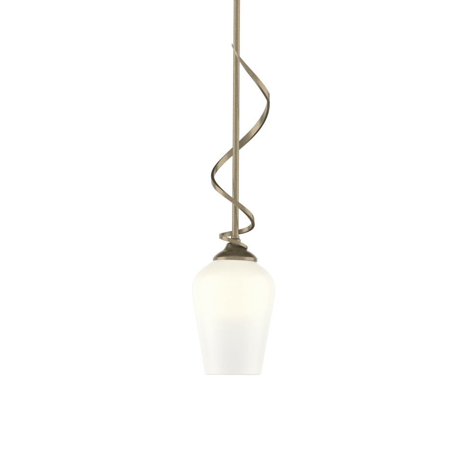 Flora Down Light Mini Pendant by Hubbardton Forge, Adjustable 27.9-60.9 Inch, Opal/Seeded Glass Shade