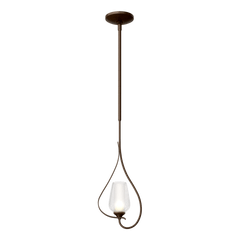 Flora Up Light Mini Pendant by Hubbardton Forge, Handcrafted Opal Glass, Dimmable, 25.7" Height