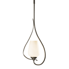 Flora Up Light Mini Pendant by Hubbardton Forge, Handcrafted Opal Glass, Dimmable, 25.7" Height