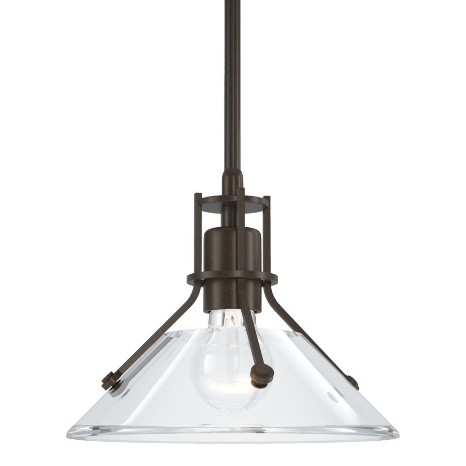 Henry Mini Pendant Light by Hubbardton Forge, 1-Light Dimmable, Adjustable Height, Clear Glass Shade