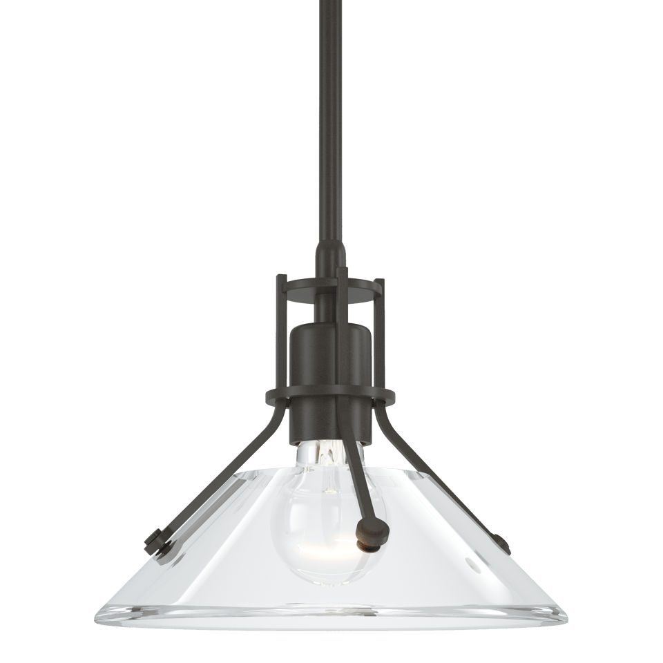 Henry Mini Pendant Light by Hubbardton Forge, 1-Light Dimmable, Adjustable Height, Clear Glass Shade