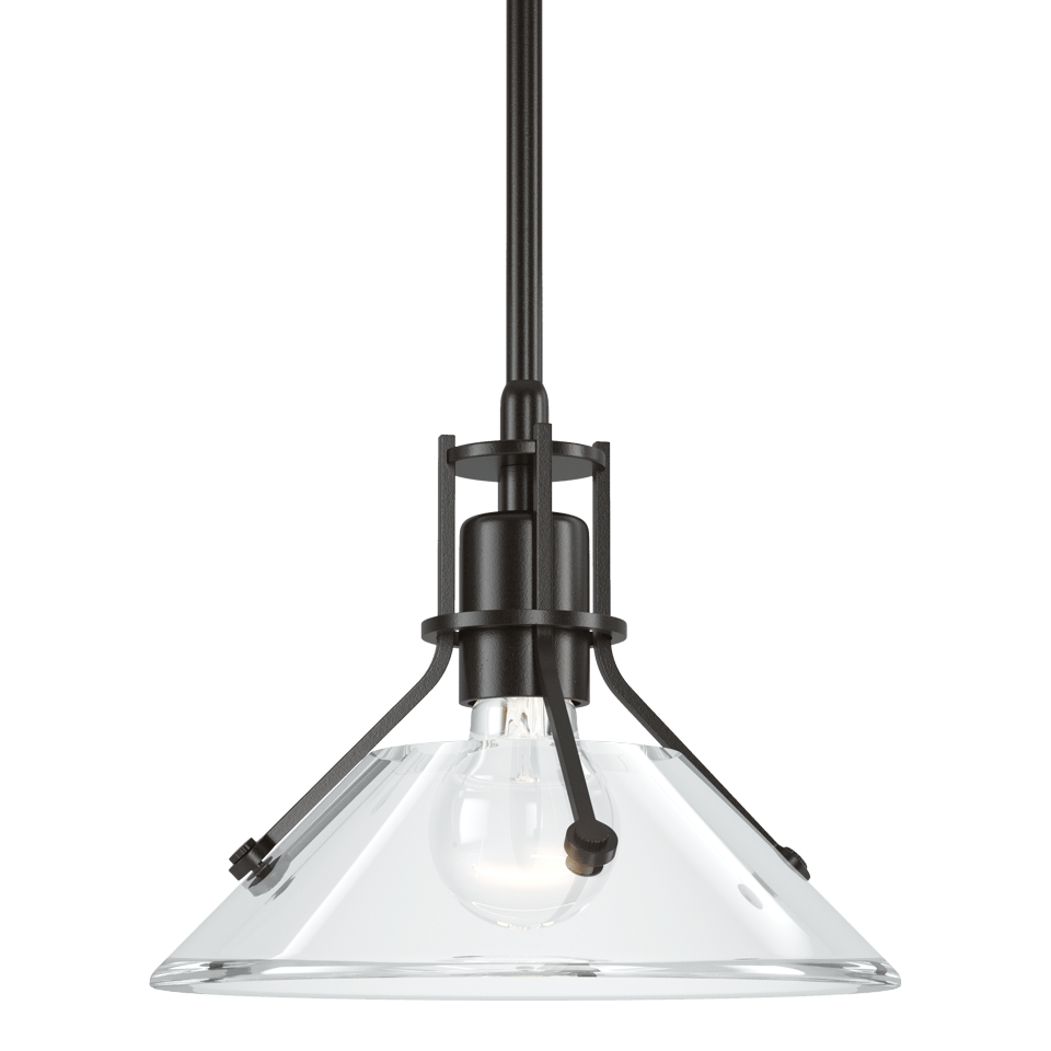 Henry Mini Pendant Light by Hubbardton Forge, 1-Light Dimmable, Adjustable Height, Clear Glass Shade