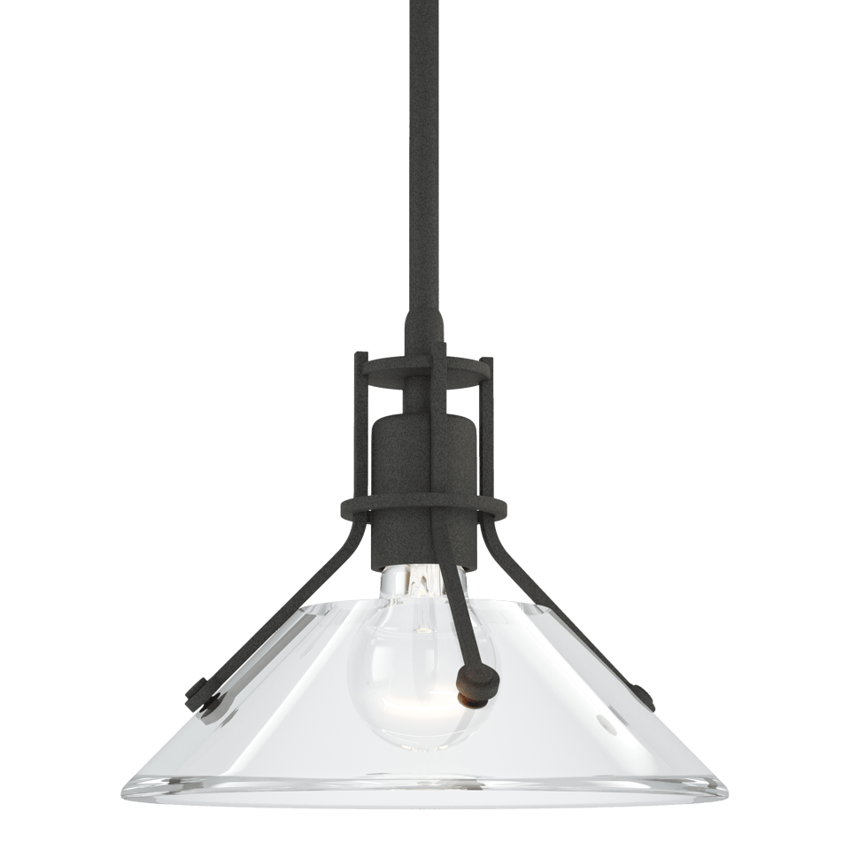 Henry Mini Pendant Light by Hubbardton Forge, 1-Light Dimmable, Adjustable Height, Clear Glass Shade