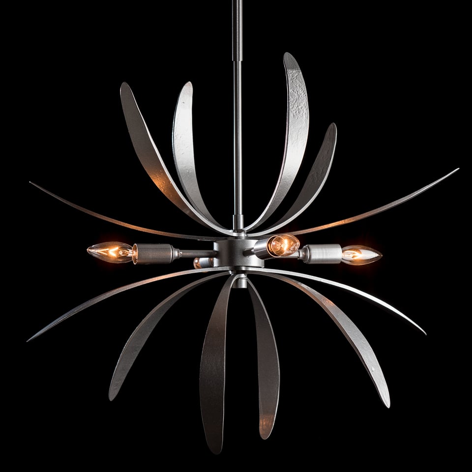 Hubbardton Forge Dahlia 1-Light Mini Pendant in Vintage Platinum, Dimmable, Damp Rated, Adjustable Height