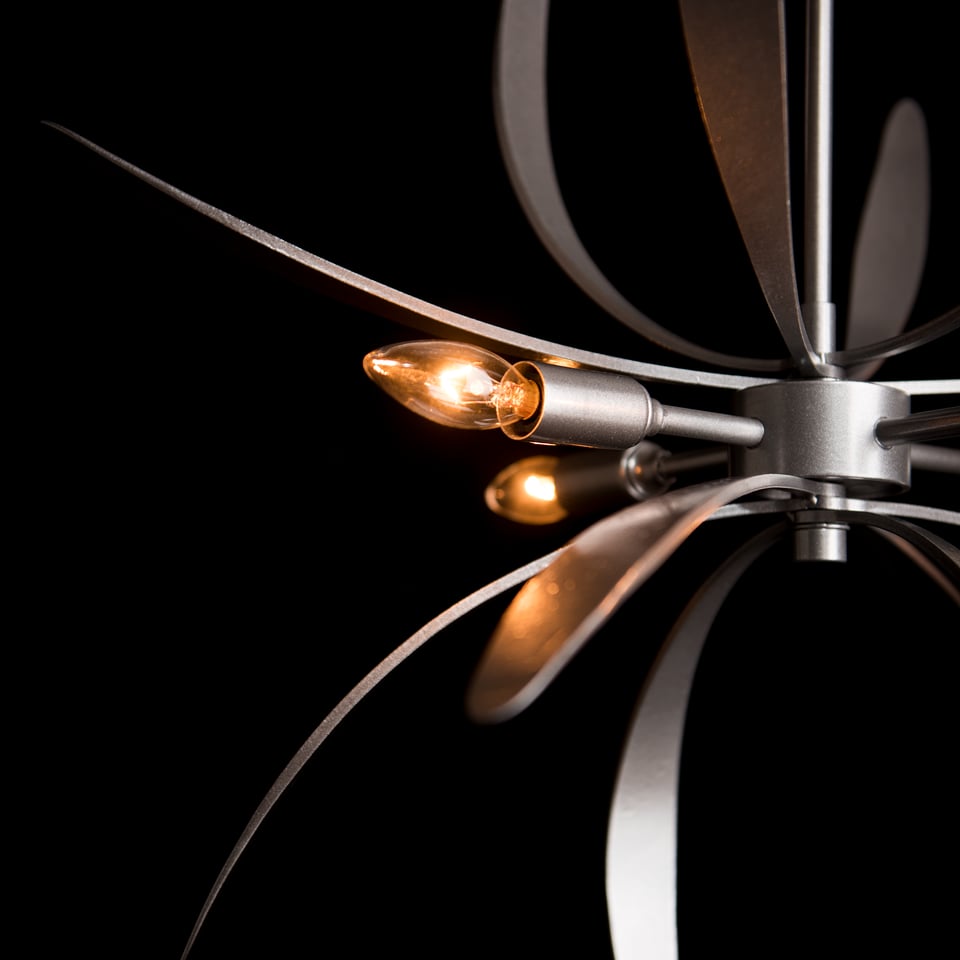 Hubbardton Forge Dahlia 1-Light Mini Pendant in Vintage Platinum, Dimmable, Damp Rated, Adjustable Height