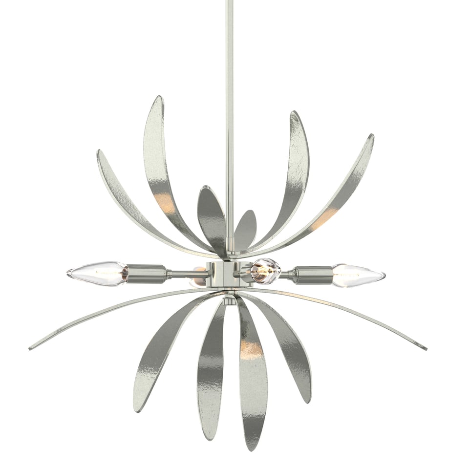 Hubbardton Forge Dahlia 1-Light Mini Pendant in Vintage Platinum, Dimmable, Damp Rated, Adjustable Height