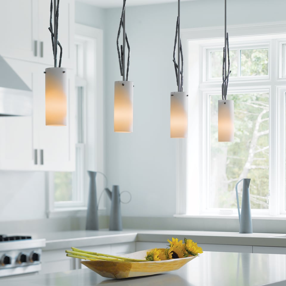 Brindille Mini Pendant Light by Hubbardton Forge - Artisan-Forged Steel Twigs, Dimmable, Opal Glass