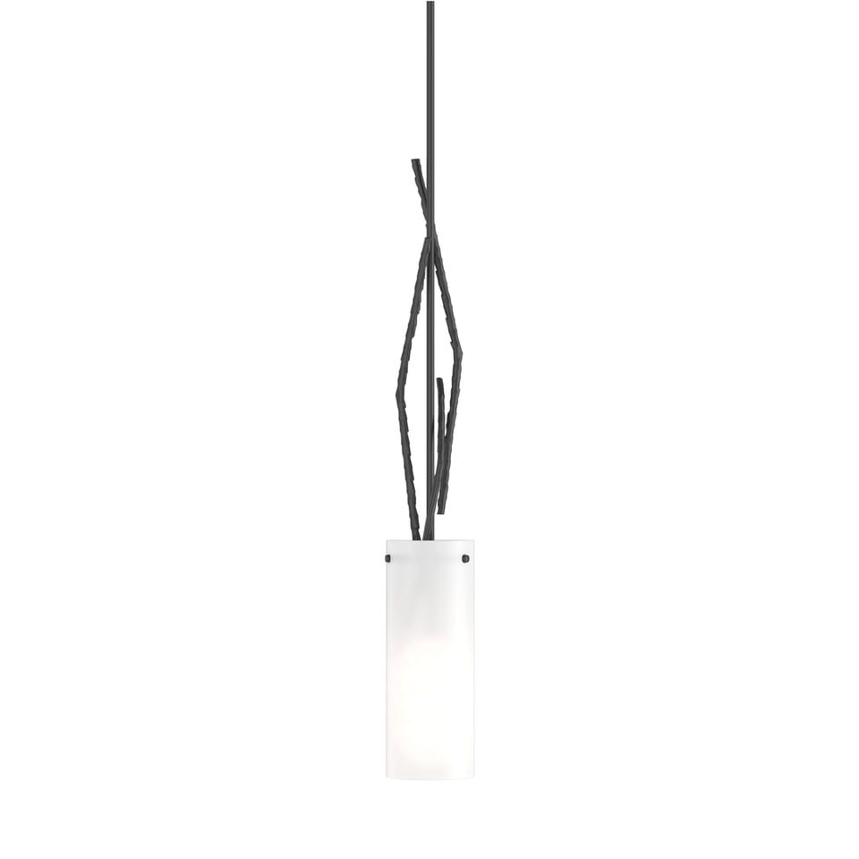 Brindille Mini Pendant Light by Hubbardton Forge - Artisan-Forged Steel Twigs, Dimmable, Opal Glass