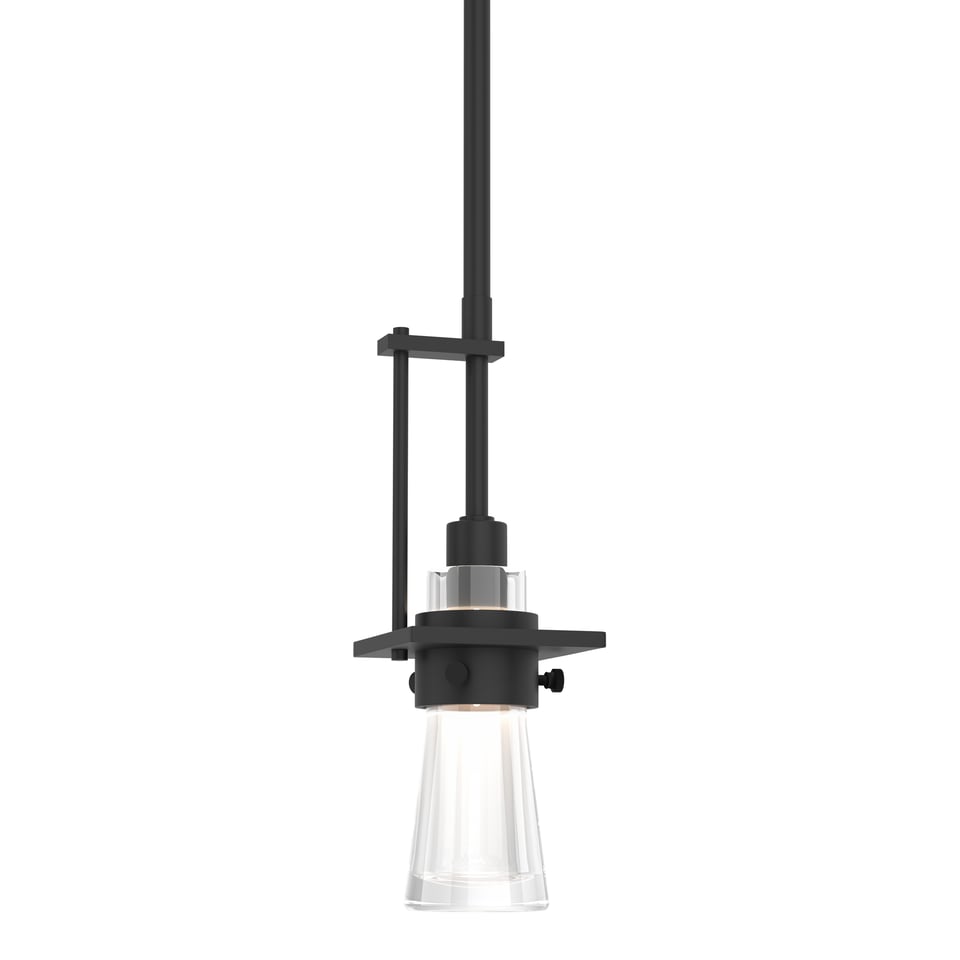 Erlenmeyer Small Mini Pendant Light by Hubbardton Forge, Adjustable Height, Dimmable, Clear Glass Shade