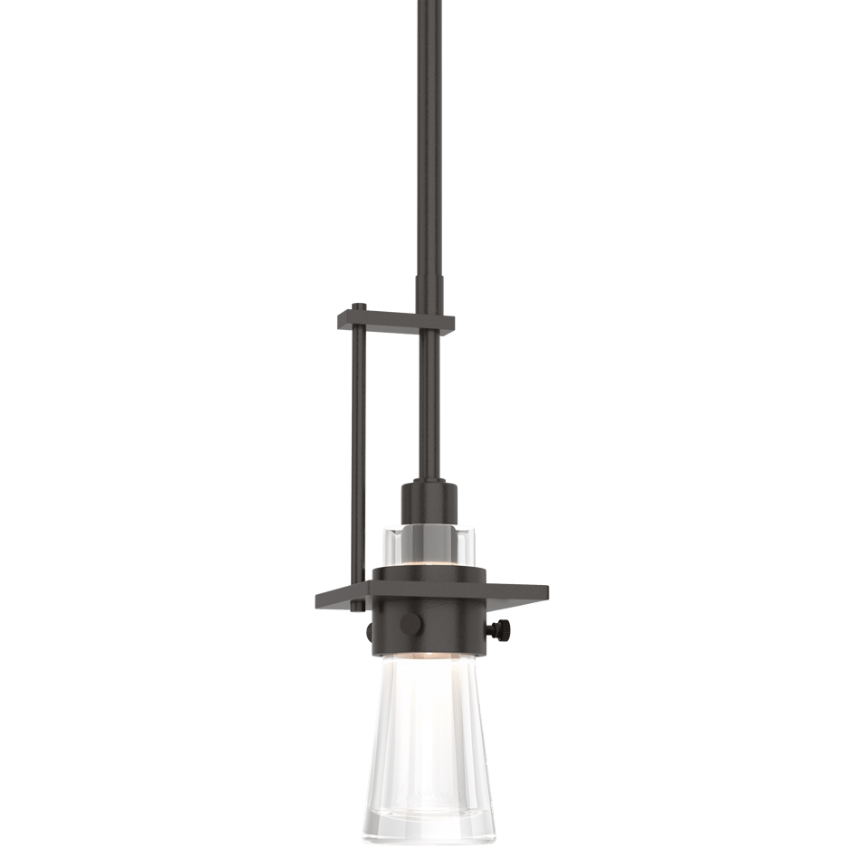 Erlenmeyer Small Mini Pendant Light by Hubbardton Forge, Adjustable Height, Dimmable, Clear Glass Shade