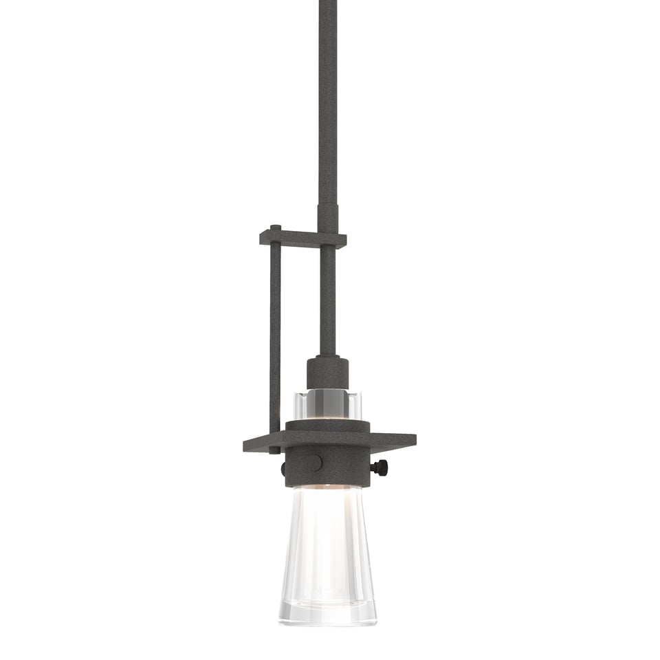 Erlenmeyer Small Mini Pendant Light by Hubbardton Forge, Adjustable Height, Dimmable, Clear Glass Shade