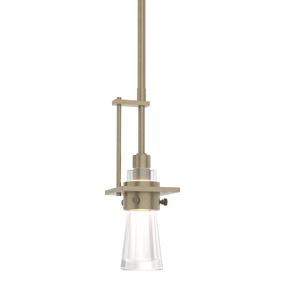 Erlenmeyer Small Mini Pendant Light by Hubbardton Forge, Adjustable Height, Dimmable, Clear Glass Shade