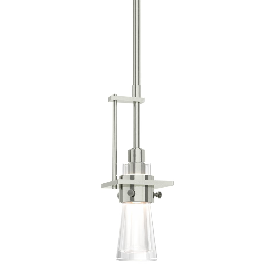 Erlenmeyer Small Mini Pendant Light by Hubbardton Forge, Adjustable Height, Dimmable, Clear Glass Shade