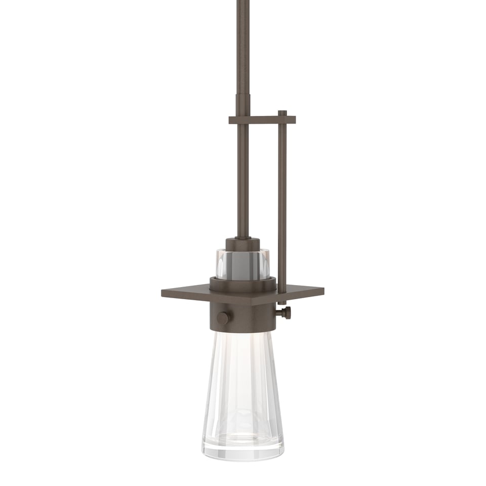 Erlenmeyer Mini Pendant Light by Hubbardton Forge, Adjustable 14.8" to 59.8", Clear Glass Shade