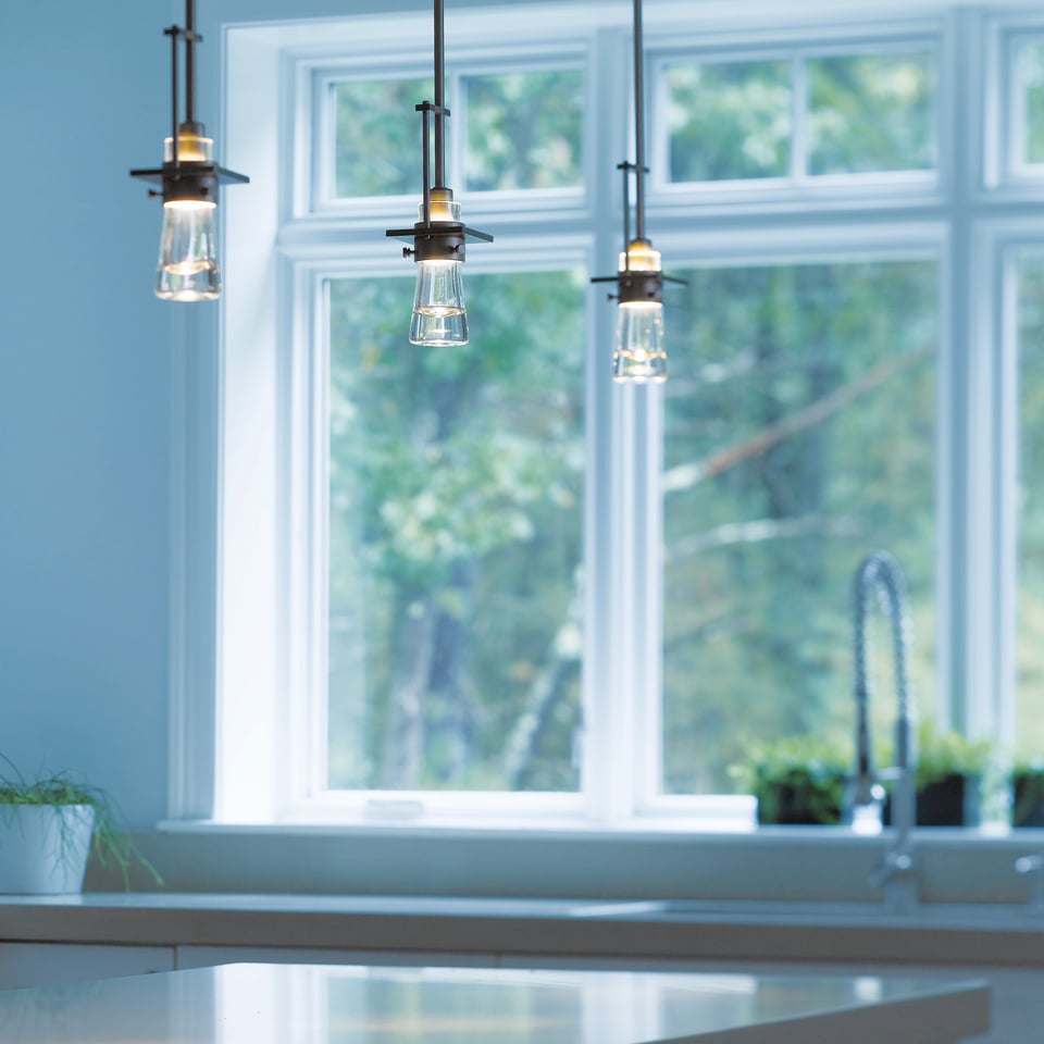 Erlenmeyer Mini Pendant Light by Hubbardton Forge, Adjustable 14.8" to 59.8", Clear Glass Shade