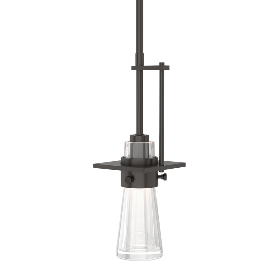 Erlenmeyer Mini Pendant Light by Hubbardton Forge, Adjustable 14.8" to 59.8", Clear Glass Shade