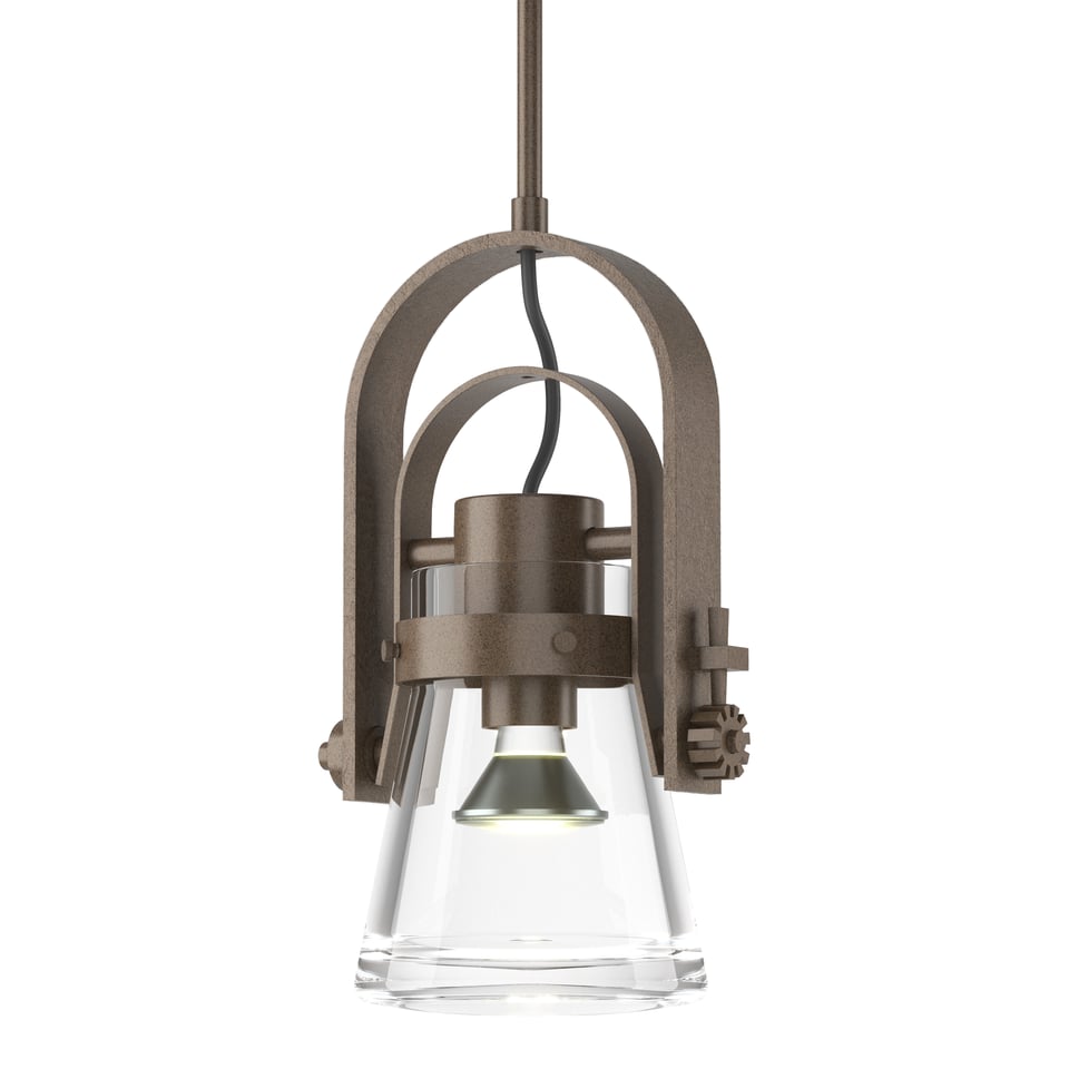 Hubbardton Forge Erlenmeyer Large Mini Pendant Light, Clear Glass, Dimmable, 60W E26 Base, Adjustable Height