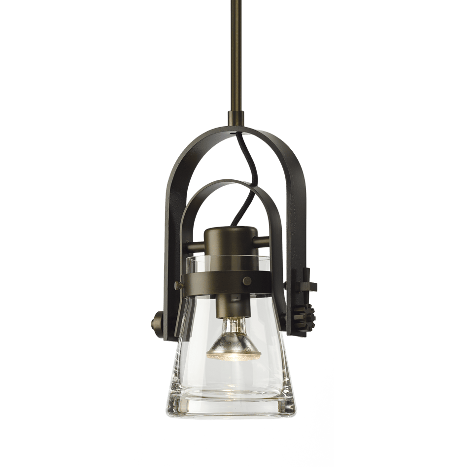 Hubbardton Forge Erlenmeyer Large Mini Pendant Light, Clear Glass, Dimmable, 60W E26 Base, Adjustable Height