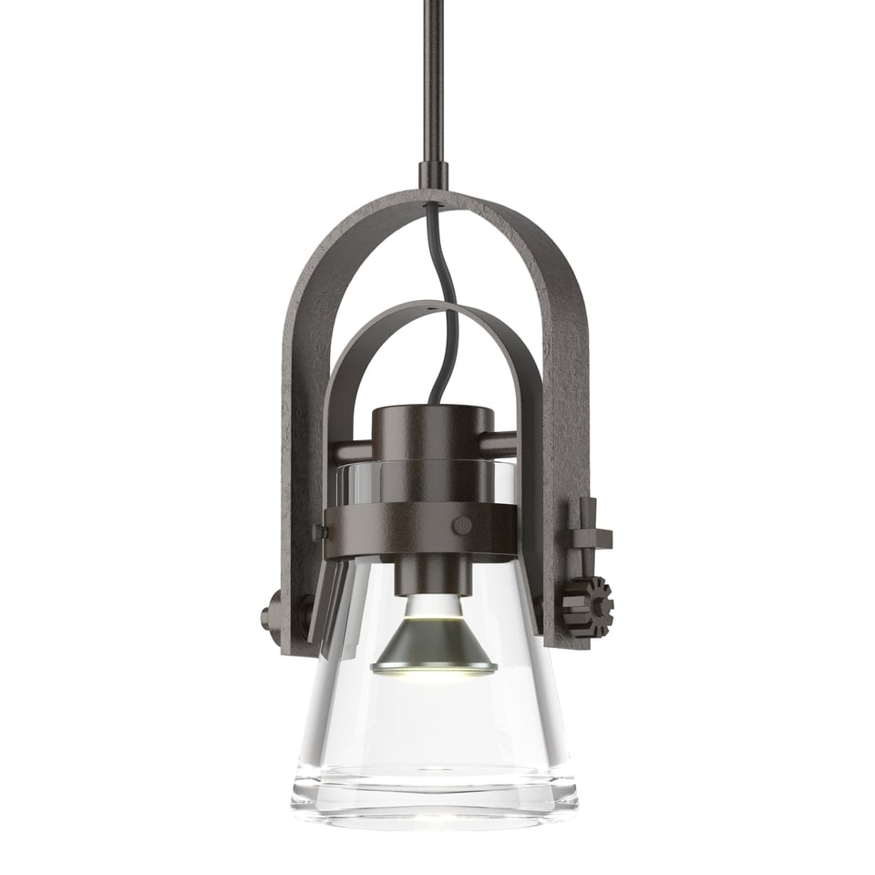 Hubbardton Forge Erlenmeyer Large Mini Pendant Light, Clear Glass, Dimmable, 60W E26 Base, Adjustable Height