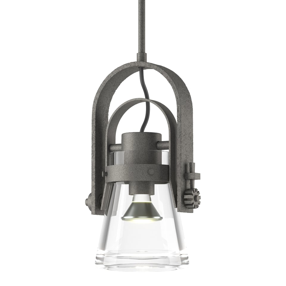 Hubbardton Forge Erlenmeyer Large Mini Pendant Light, Clear Glass, Dimmable, 60W E26 Base, Adjustable Height