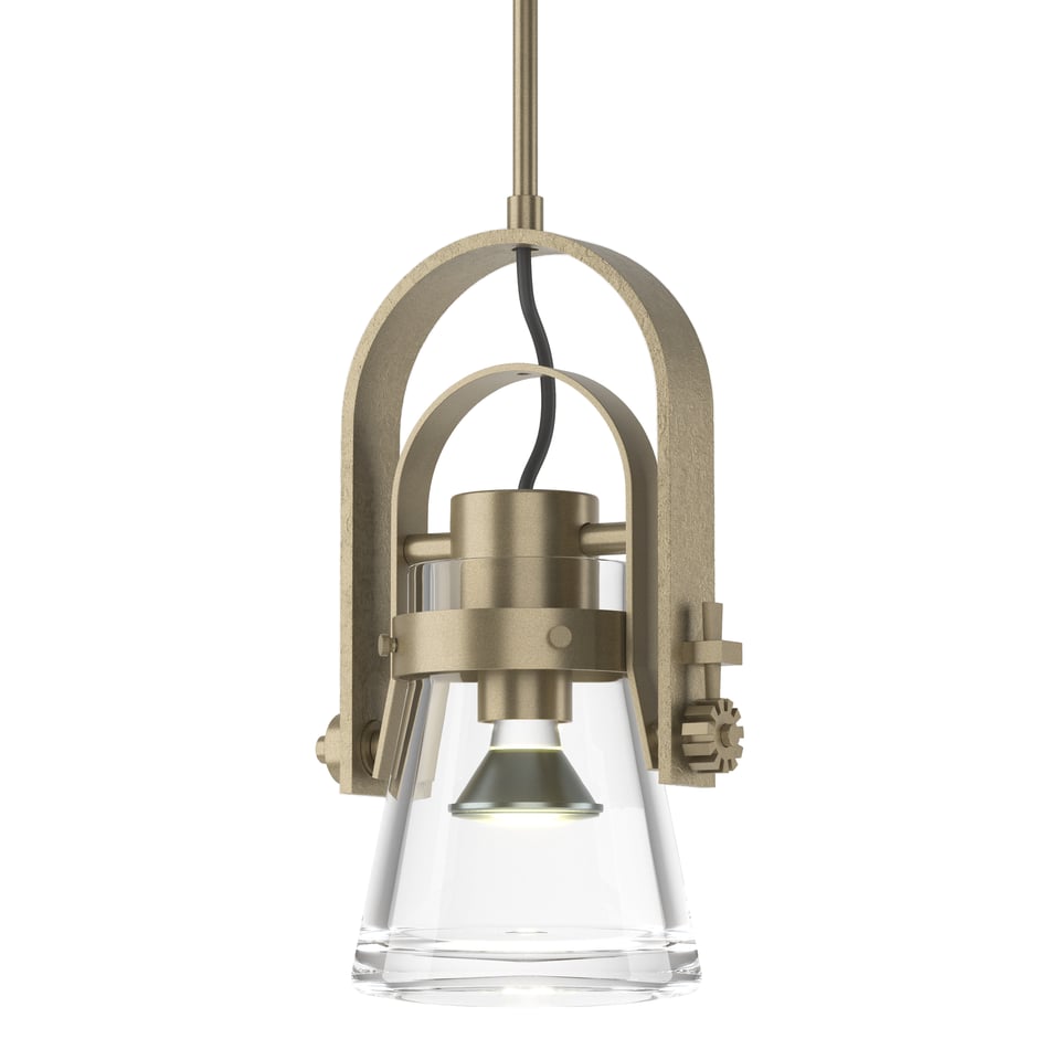 Hubbardton Forge Erlenmeyer Large Mini Pendant Light, Clear Glass, Dimmable, 60W E26 Base, Adjustable Height